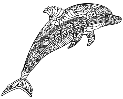 Dolphin Zentangle Coloring Page